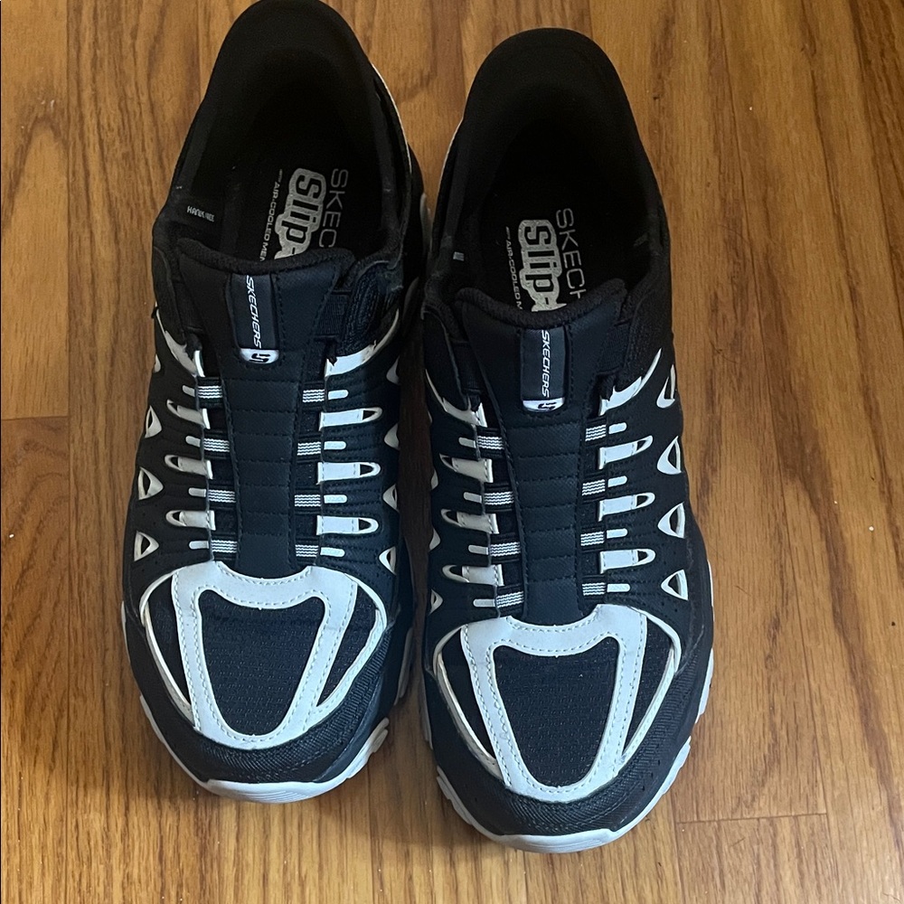 Skechers Black and White Slip In Sneakers Size 9